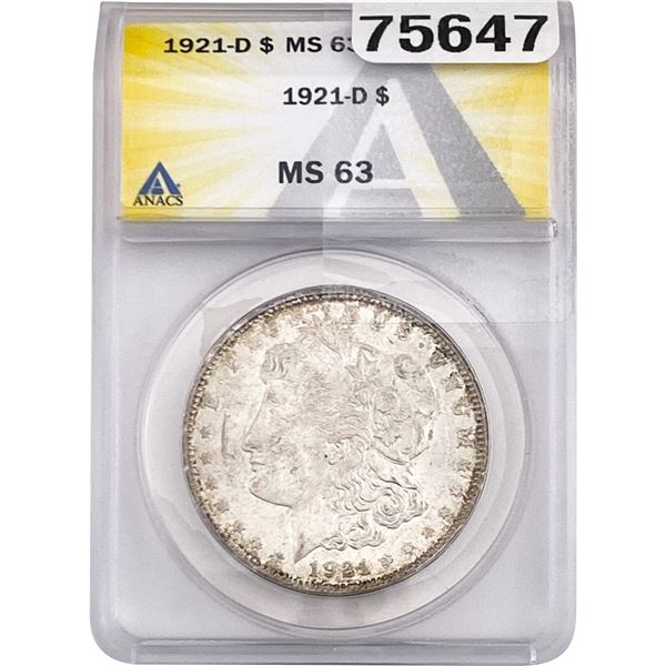 1921-D Morgan Silver Dollar ANACS MS63