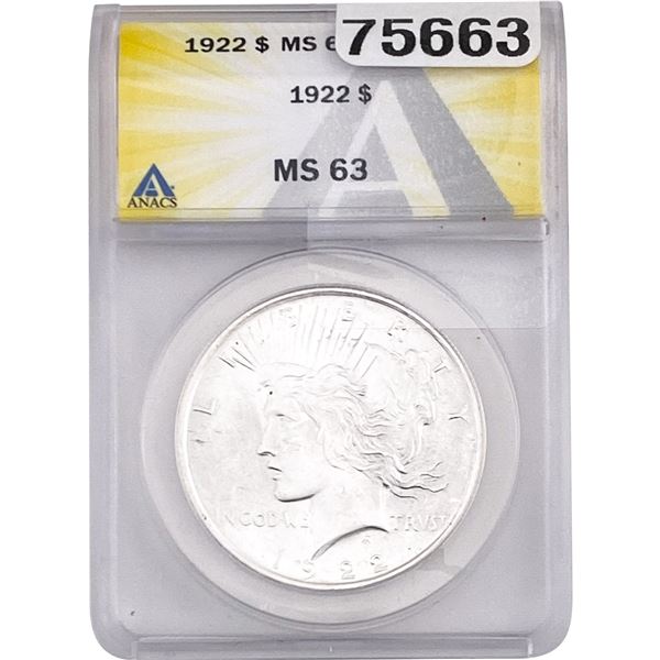 1922 Silver Peace Dollar ANACS MS63