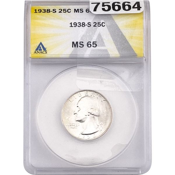 1938-S Washington Silver Quarter ANACS MS65