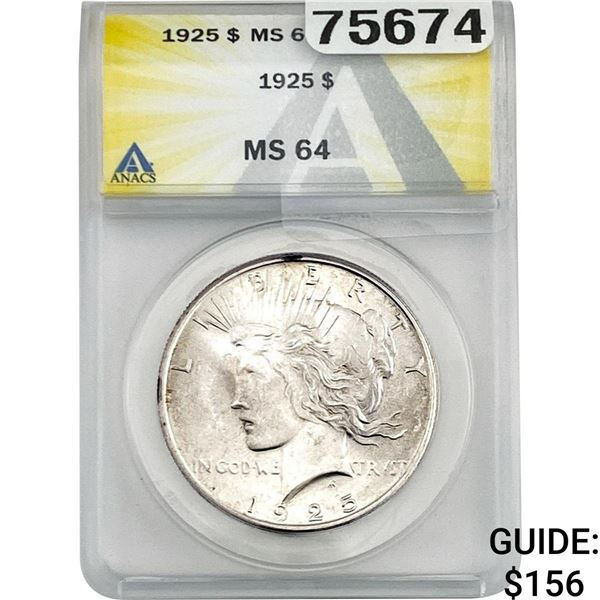 1925 Silver Peace Dollar ANACS MS64