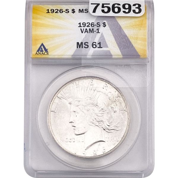 1926-S Silver Peace Dollar ANACS MS61 Vam-1