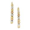Image 3 : 14K Tri Color Gold 3mm Wide Mooncut Brilliant Bead Hoop Earrings w/ Snap Closure