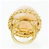 Image 7 : Vintage 14k Gold LARGE Hand Carved Flower Motif Oval Pink Angel Skin Coral Ring