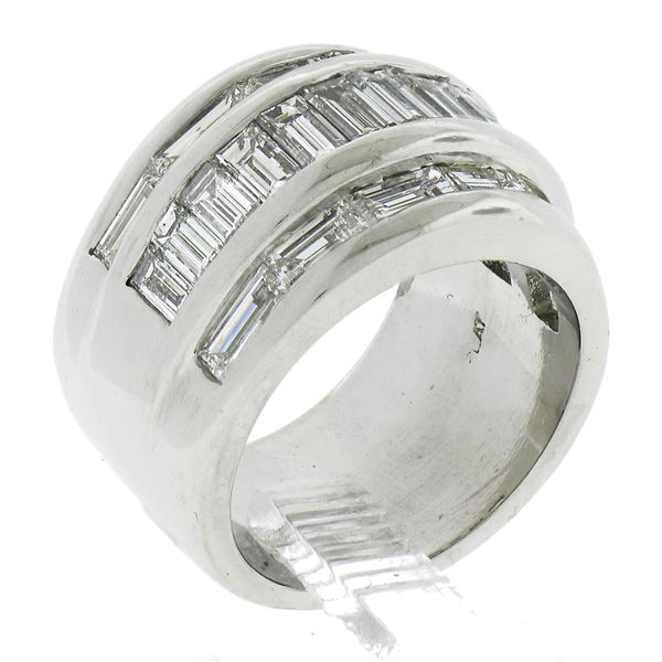 Platinum 3 Row 4 ctw Channel Set Straight Baguette Diamond 13.2mm Wide Band Ring