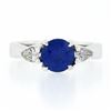 Image 5 : 14k White Gold 2.01 ctw GIA Ceylon Round Sapphire & Pear Diamond Accents Ring