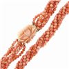 Image 5 : Vintage 24" Multi Strand Coral Bead Torsade Necklace w/ 14k Gold Carved Clasp
