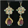 Image 4 : Vintage 18K Gold Bead Coral & Cabochon Ruby w/ Turquoise Drop Dangle Earrings