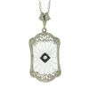 Image 2 : Antique Art Deco Gold Camphor Glass Diamond Filigree Pendant on 18" Chain