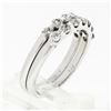 Image 9 : Pair of 14k White Gold 1.00 ctw Bar Set Round Brilliant Diamond Band Guard Rings