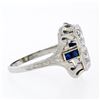 Image 5 : Antique Art Deco 18K White Gold .46 ctw Diamond Sapphire Open Etched Dinner Ring