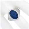 Image 3 : Mens 14k White Gold Linde Blue Star Sapphire & Diamond Florentine Work Dome Ring