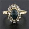 Image 2 : Antique Victorian 18k Gold Oval Cabochon Sapphire Old Rose Cut Diamond Halo Ring