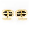 Image 2 : Vintage 14k Yellow Gold Swivel Cuff Links w/ Hematite Inlaid in Black Onyx