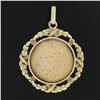 Image 4 : Antique French 18k Tri Color Gold Engraved Medallion Pendant w/ Floral Frame