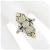 Image 3 : Antique Art Deco 18k White Gold 0.18 ctw Diamond Sapphire Open Etched Dinner Rin