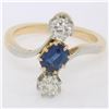 Image 2 : Antique Edwardian 14K Gold Platinum 1.61 ctw Mine Cut Diamond Sapphire Bypass Ri