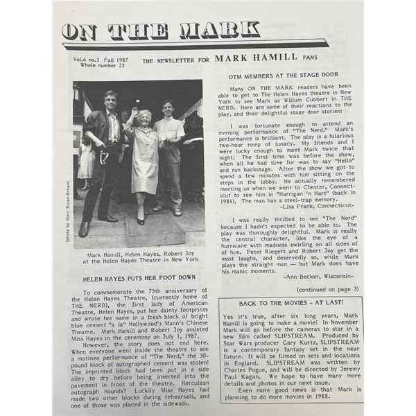 Star Wars Mark Hamill newsletter page