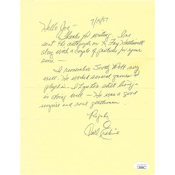 Brooklyn Dodgers Legend Carl Erskine signed letter- JSA
