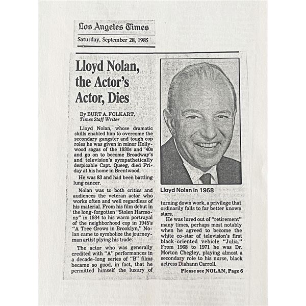 Lloyd Nolan obituary