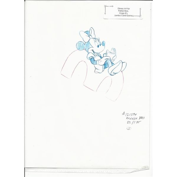 Disney Minnie Mouse original hand drawn art for Parker Bros. Hasbro Crazy 8's card game