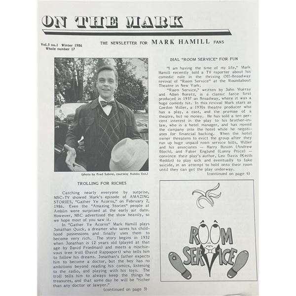 Star Wars Mark Hamill newsletter page