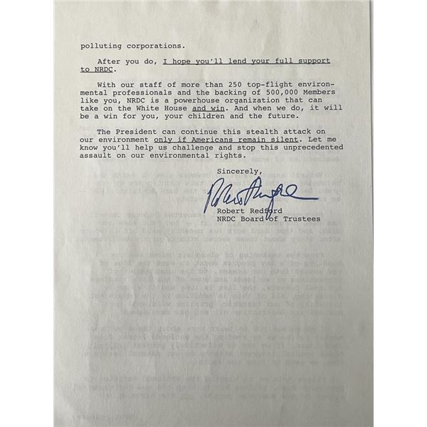 Robert Redford signed NRDC Letter