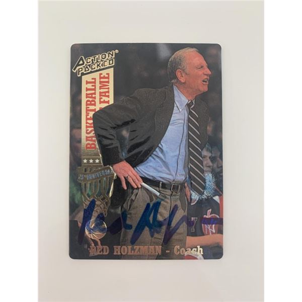 Red Holzman signed basketball card