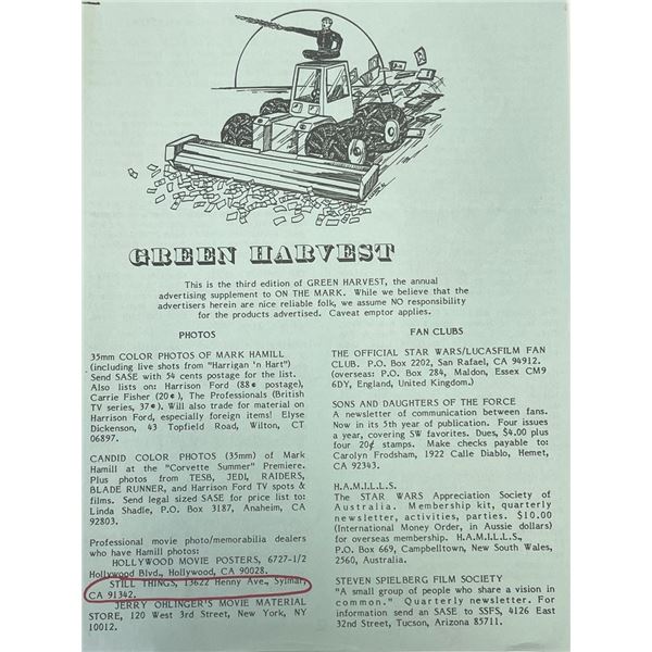 Star Wars Mark Hamill newsletter page