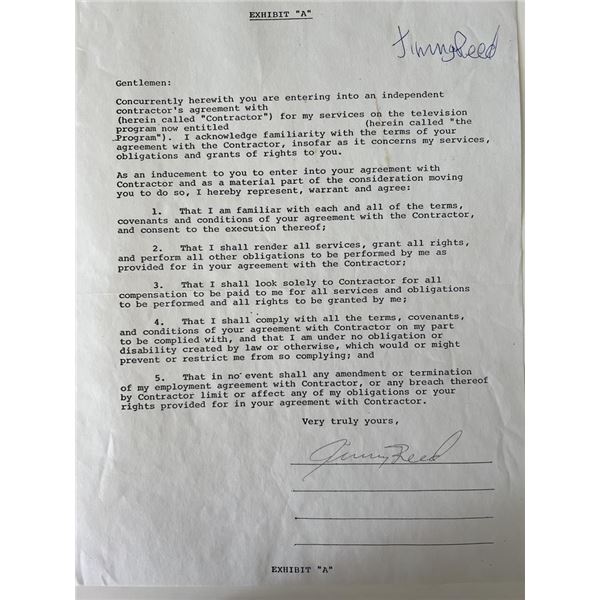 Blues Musician Jimmy Reed signed contract