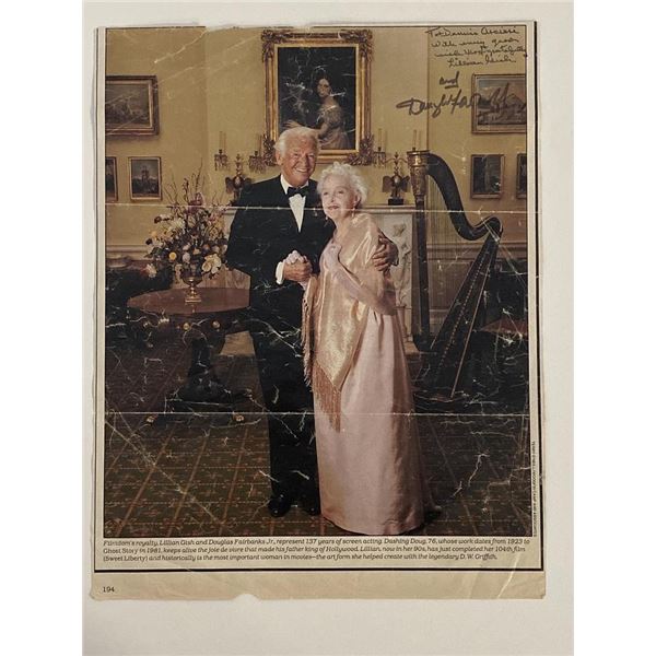 Lillian Gish and Douglas Fairbanks Sr signed magazine page