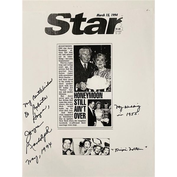 The Honeymooners Joyce Randolph signed paper
