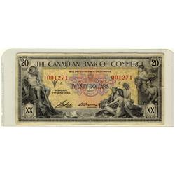 The Canadian Bank of Commerce 1935 $20 #091271.  Bright example Fine to VF with light spotting on th