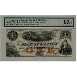 The Bank of Clifton 1859 $1 #8734 CH-125-10-04-02, PMG CH UNC63 EPQ.