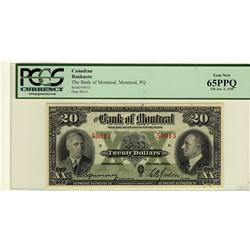 The Bank of Montreal 1938 $20 #50013 PCGS Gem UNC65 PPQ.