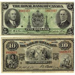 The Bank of Nova Scotia 1935 $10 CH-550-36-04 & The Royal Bank of Canada 1935 $5 CH-630-18-02A.  Lot
