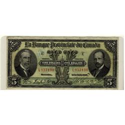 La Banque Provinciale du Canada, 1928 $5 CH-615-14-08 #L937190.  F-VF in grade with two minor tears 