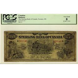 The Sterling Bank of Canada 1914 $5 #A053140, CH-700-12-02 PCGS VG8.  A lovely train vignette.