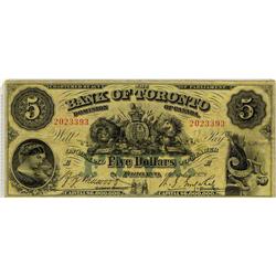 The Bank of Toronto 1929 $5 CH-715-22-22 #2023393.  F/VF