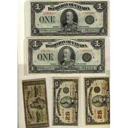 1870 25¢ DC-1b-i VG , 1923 DC-24c  VF & DC-24d Fine & 1923 $1 DC-25o(2) VF to EF.  Small taresidu on