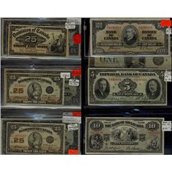 Banknotes, 1900 - 1939 Canadian banknotes including 1900 & 1923 Shinplasters(3), 1923 $1 Black Seal,