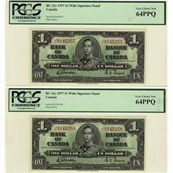 1937 $1 BC-21c #9145255 & 258 PCGS UNC 64PPQ.  Lot of 2 notes.