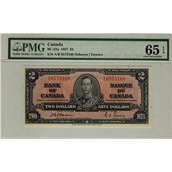 1937 $2 BC-22a #AB8573168 PMG Gem UNC65 EPQ. Very scarce Osborne signature in Gem condition.