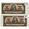 Image 1 : 1937 $2 BC-22b #NB1864345-346.  Lot of 2 consecutive AU-UNC notes.