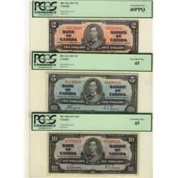 1937 $2 BC-22c EF40,$5  BC-23c EF45, $10 BC-24b EF45.  Lot of 3 notes all PCGS graded.