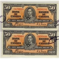 1937 $50 BC-26c.  Lot of 2 notes. EF.