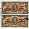 Image 1 : 1937 $50 BC-26c.  Lot of 2 notes. EF.