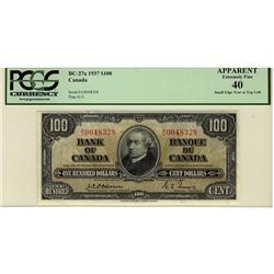 1937 $100 BC-27a Osborne #AJ0048328, PCGS Apparent EF40.  Shows sml edge tear in upper border.