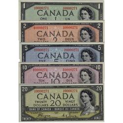 Low Serial Numbers 1954 $1 to $20 Devil's Face - Coyne -Towers Low Serial Match Set # .  Includes BC