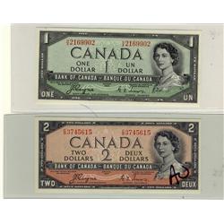 1954 DF BC-29a #HA & $2 BC-30a.  Lot of 2 notes. AU-AU+.