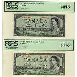 1954 $1 BC-29a PCGS CH UNC 64PPQ.  Lot of 2 notes.
